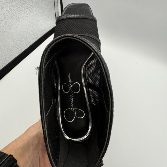 Jessica Simpson Black Mesh Peep-Toe Stiletto Booties Size 6 New - Picture 6 of 6